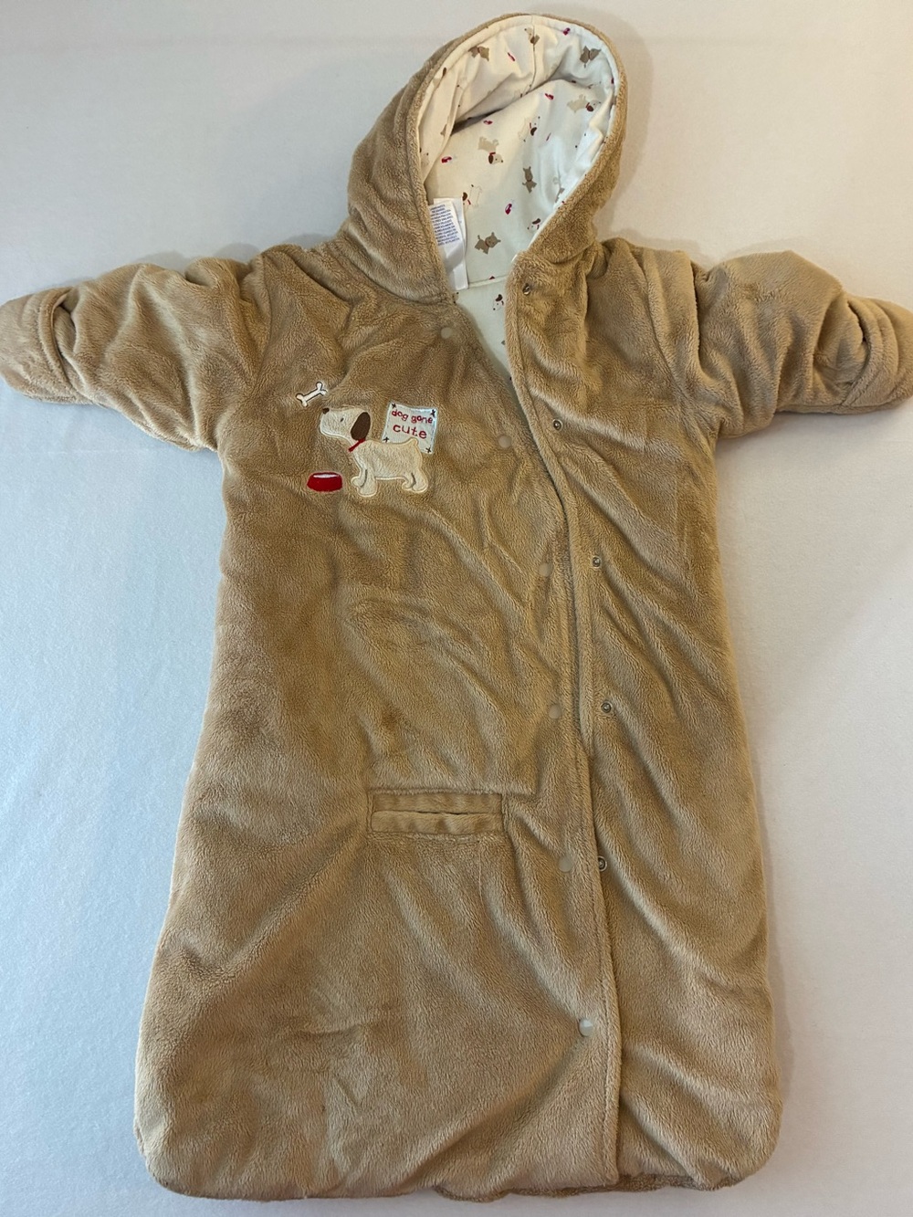 Carter's Tan Hooded Baby Sleep Sack with Dog Embroidery